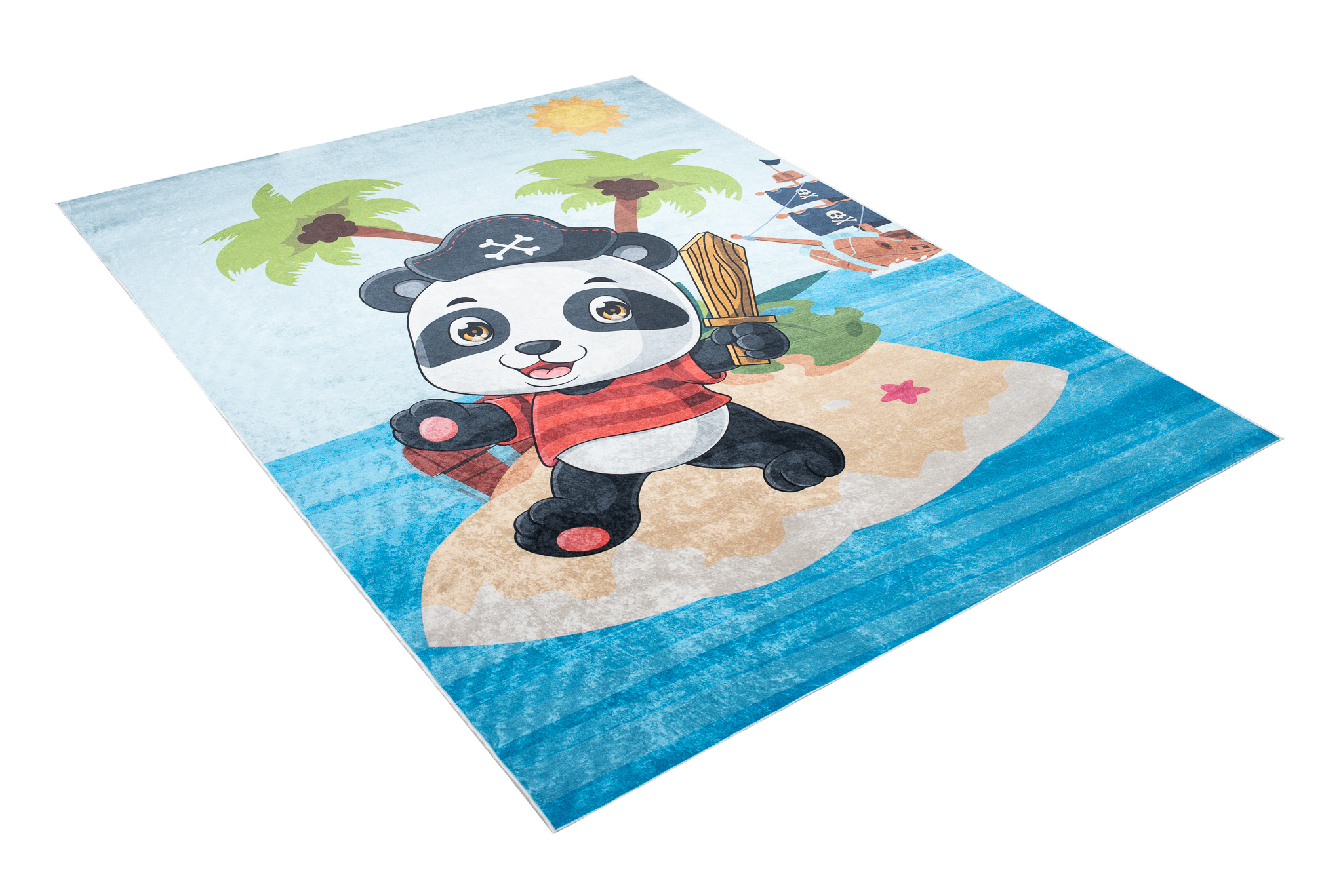 Teppich Emma Rutschfest Waschbar Panda Pirat