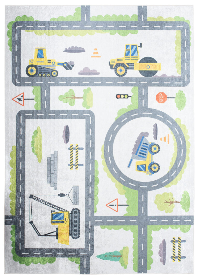 Teppich Emma Rutschfest Waschbar Grau Baustelle Straße