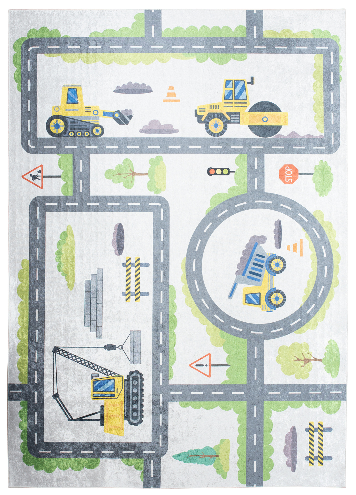 Teppich Emma Rutschfest Waschbar Grau Baustelle Straße