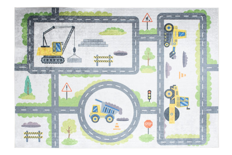 Teppich Emma Rutschfest Waschbar Grau Baustelle Straße