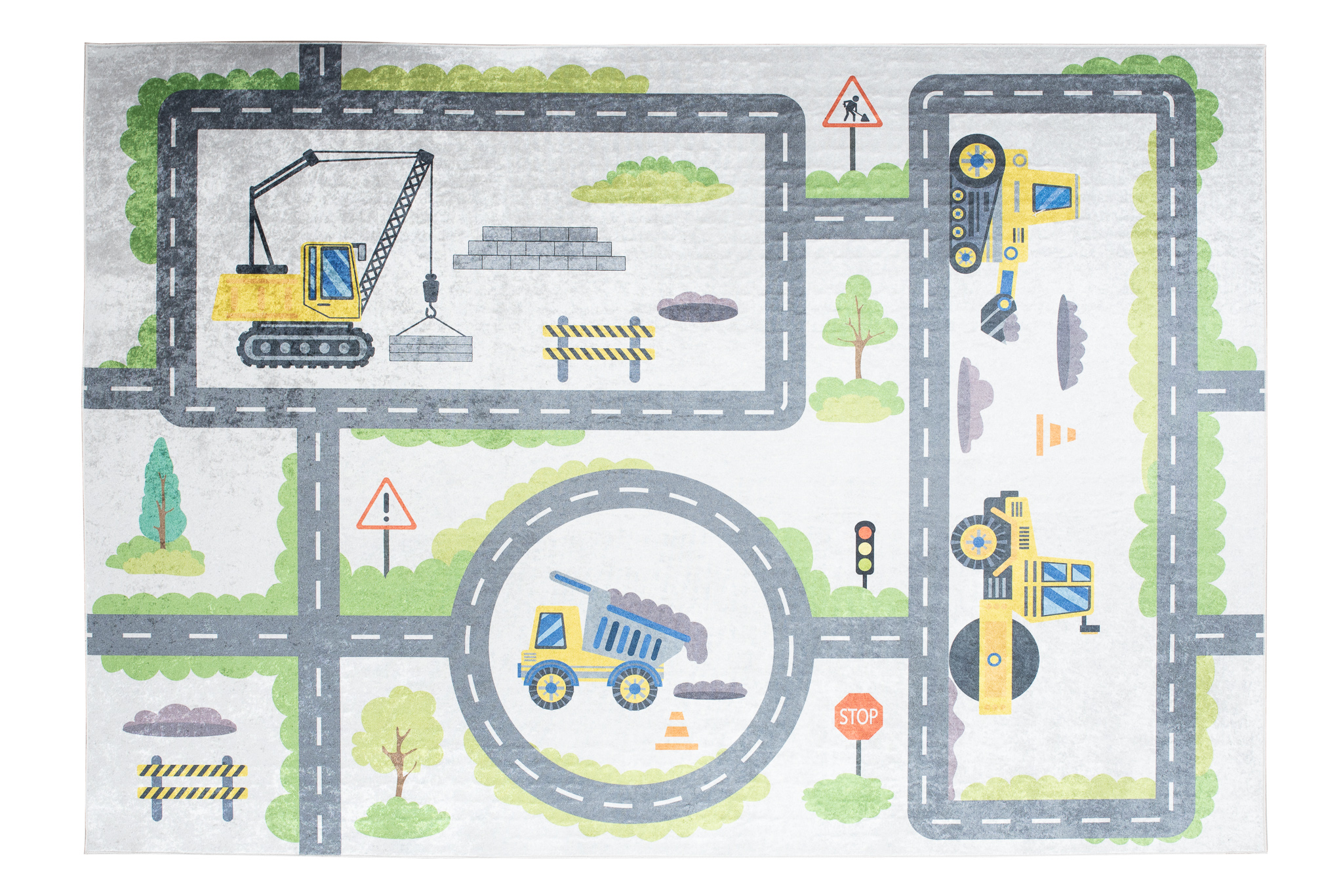 Teppich Emma Rutschfest Waschbar Grau Baustelle Straße