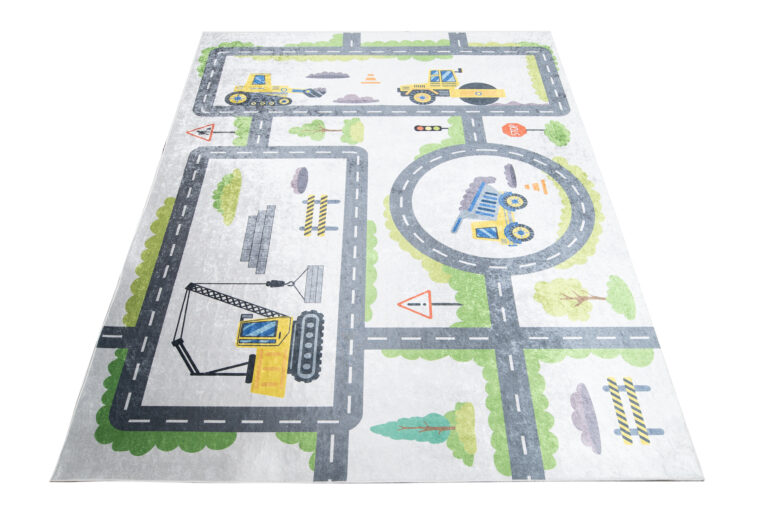 Teppich Emma Rutschfest Waschbar Grau Baustelle Straße