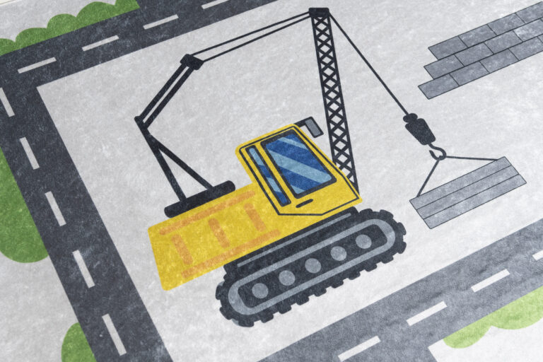 Teppich Emma Rutschfest Waschbar Grau Baustelle Straße