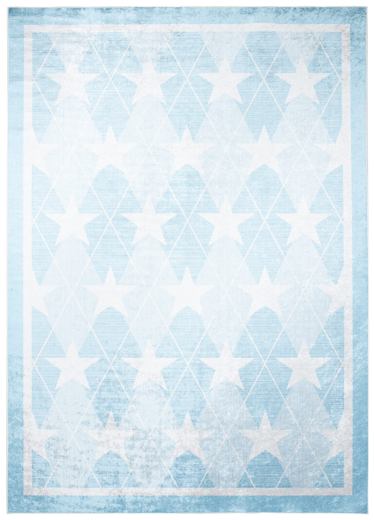 Teppich Emma Rutschfest Waschbar Blau Sterne