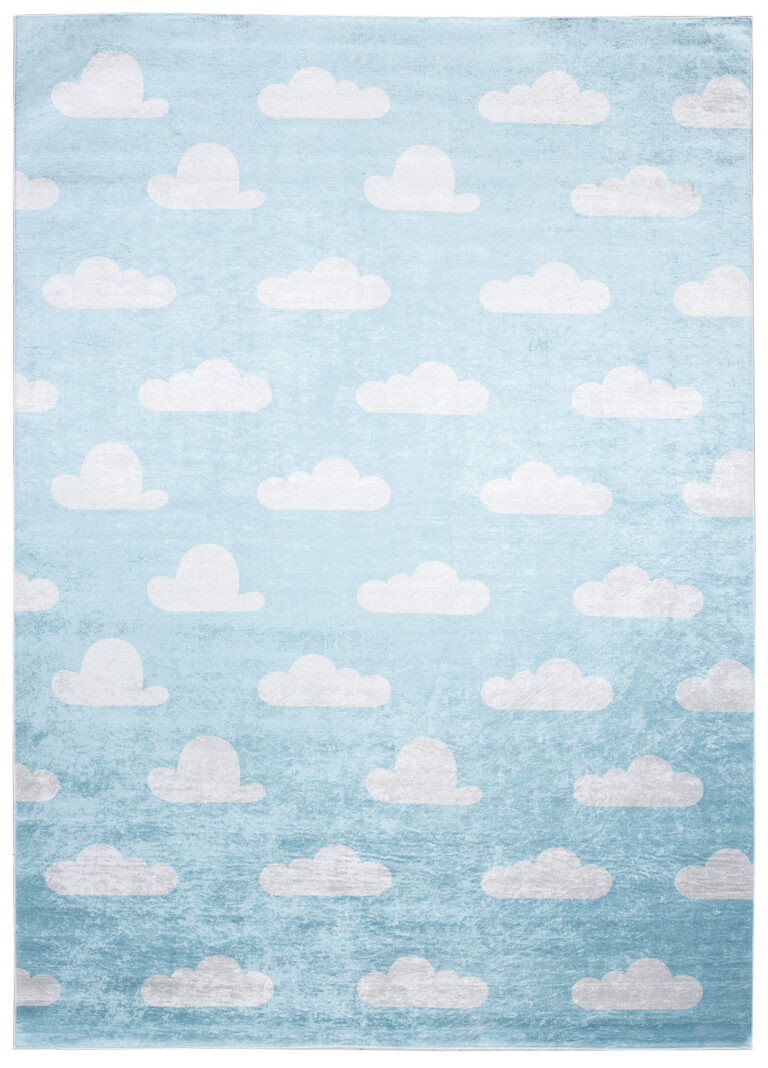 Teppich Emma Kinderzimmer Hellblau Wolken Rutschfest