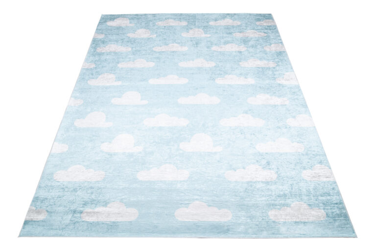 Teppich Emma Kinderzimmer Hellblau Wolken Rutschfest