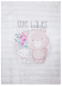 Teppich Emma Kinderzimmer Grau Bär Katze Rutschfest