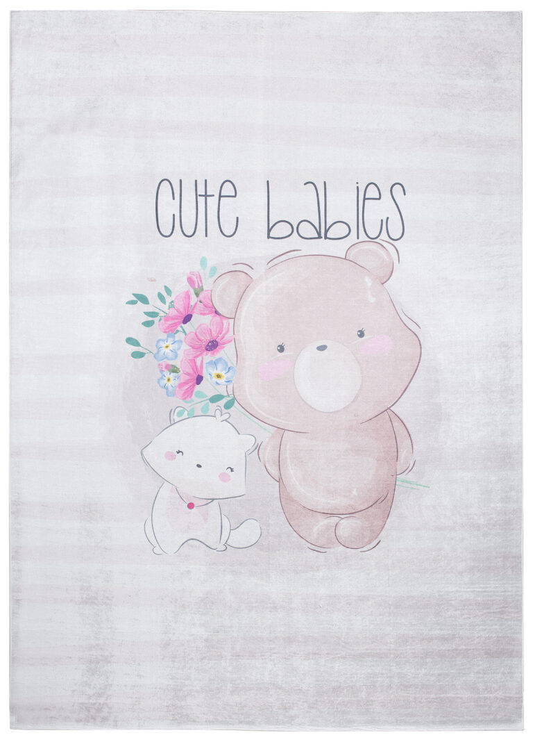 Teppich Emma Kinderzimmer Grau Bär Katze Rutschfest