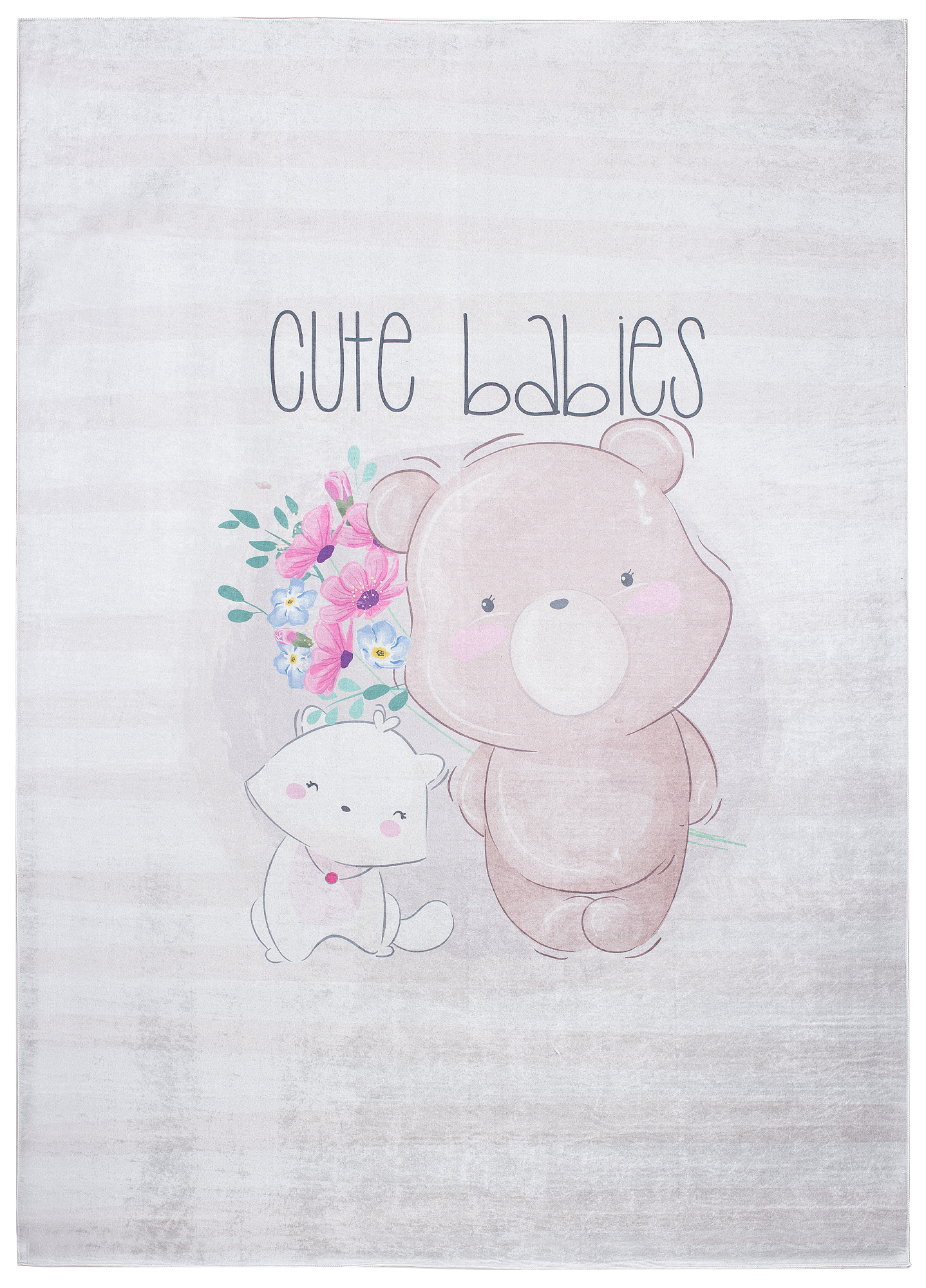 Teppich Emma Kinderzimmer Grau Bär Katze Rutschfest