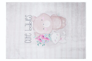 Teppich Emma Kinderzimmer Grau Bär Katze Rutschfest