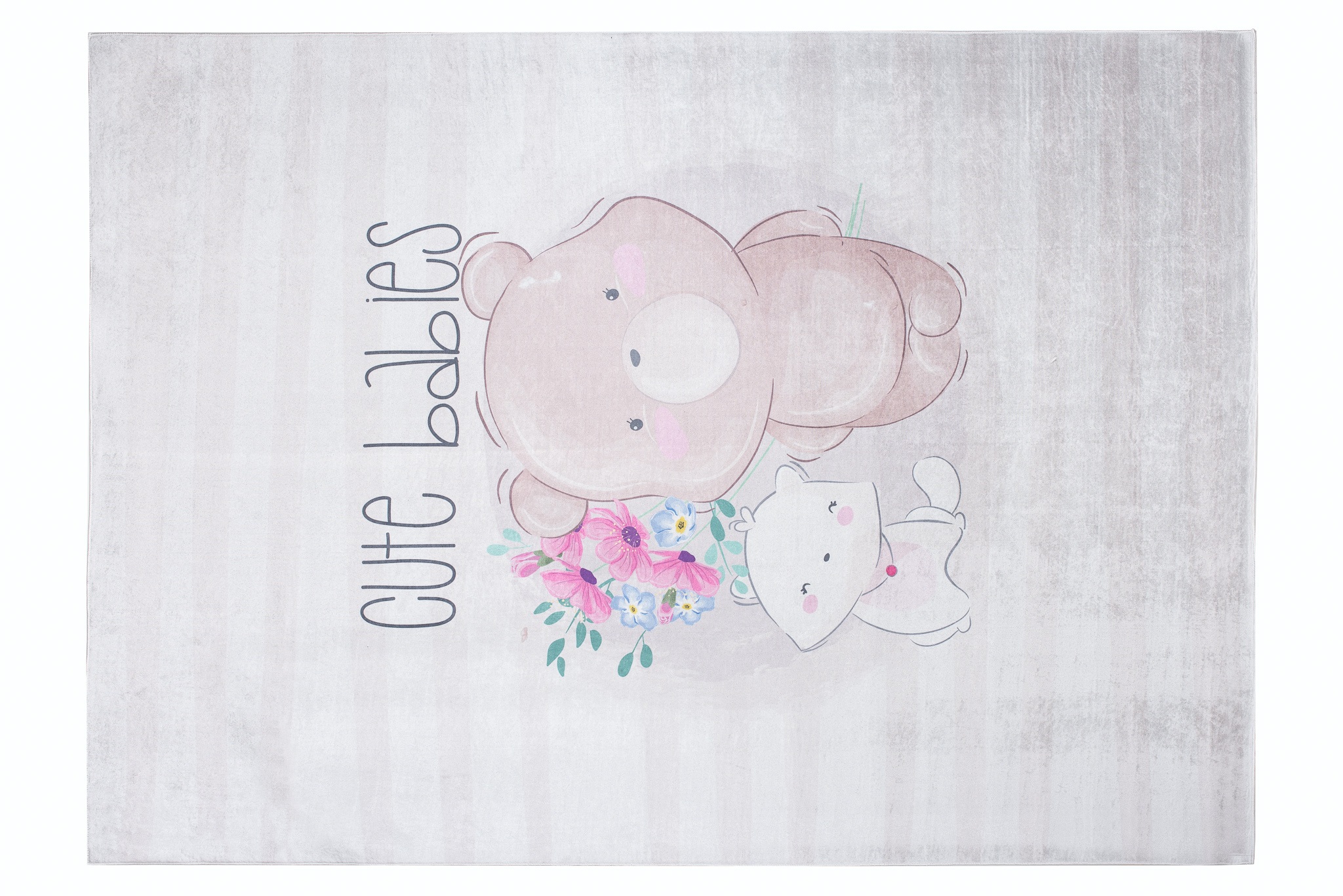 Teppich Emma Kinderzimmer Grau Bär Katze Rutschfest