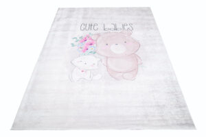 Teppich Emma Kinderzimmer Grau Bär Katze Rutschfest