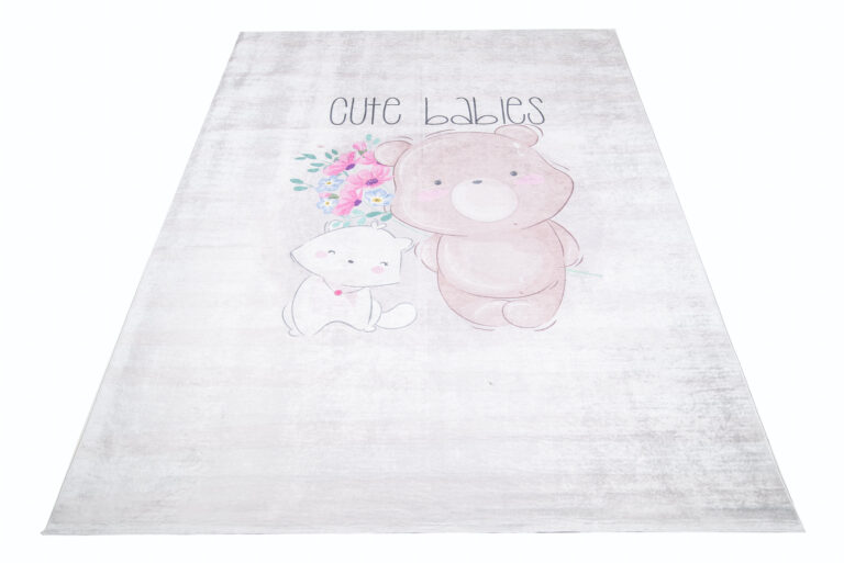 Teppich Emma Kinderzimmer Grau Bär Katze Rutschfest