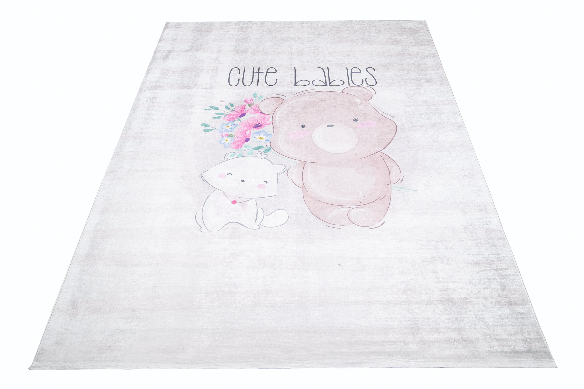 Teppich Emma Kinderzimmer Grau Bär Katze Rutschfest