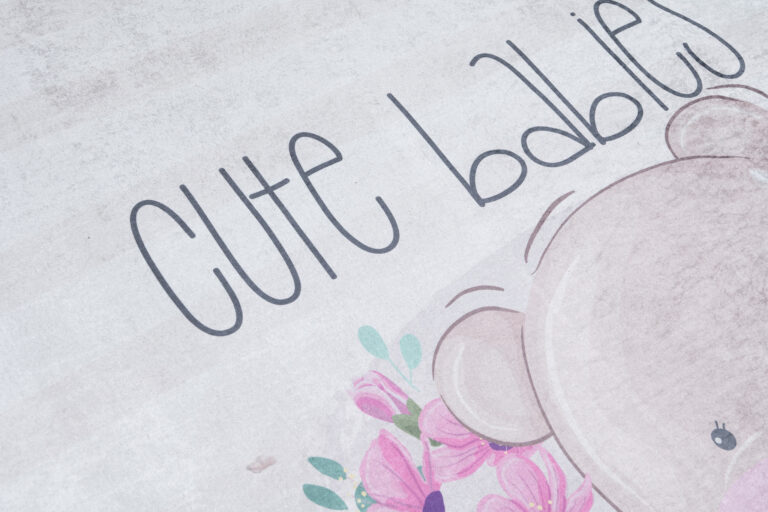 Teppich Emma Kinderzimmer Grau Bär Katze Rutschfest