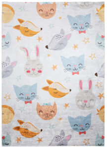 Teppich Emma Kinderzimmer Grau Bunt Tiere Rutschfest