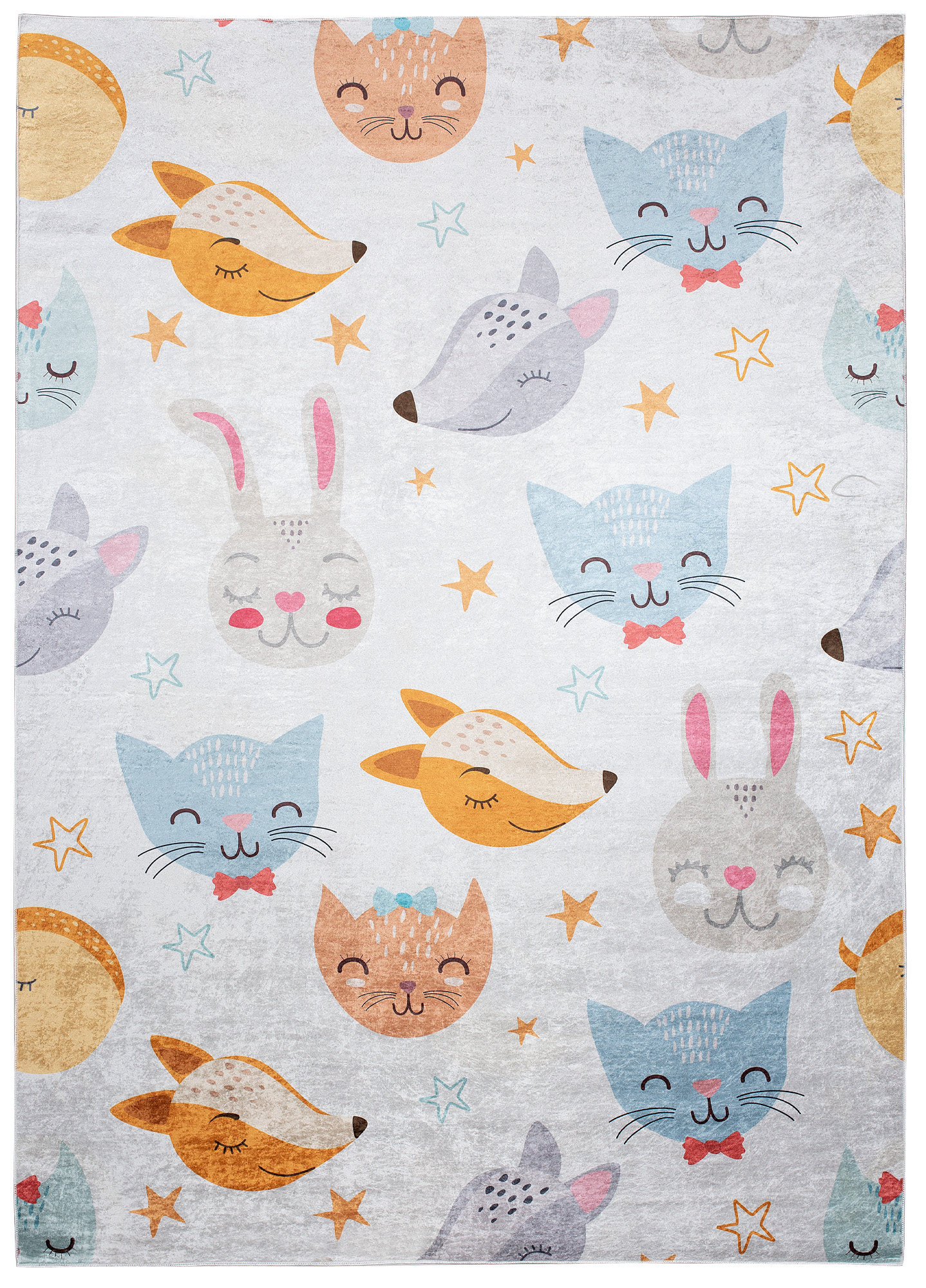 Teppich Emma Kinderzimmer Grau Bunt Tiere Rutschfest