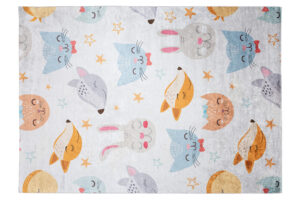 Teppich Emma Kinderzimmer Grau Bunt Tiere Rutschfest