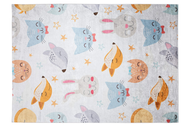 Teppich Emma Kinderzimmer Grau Bunt Tiere Rutschfest