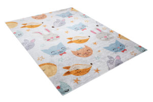 Teppich Emma Kinderzimmer Grau Bunt Tiere Rutschfest