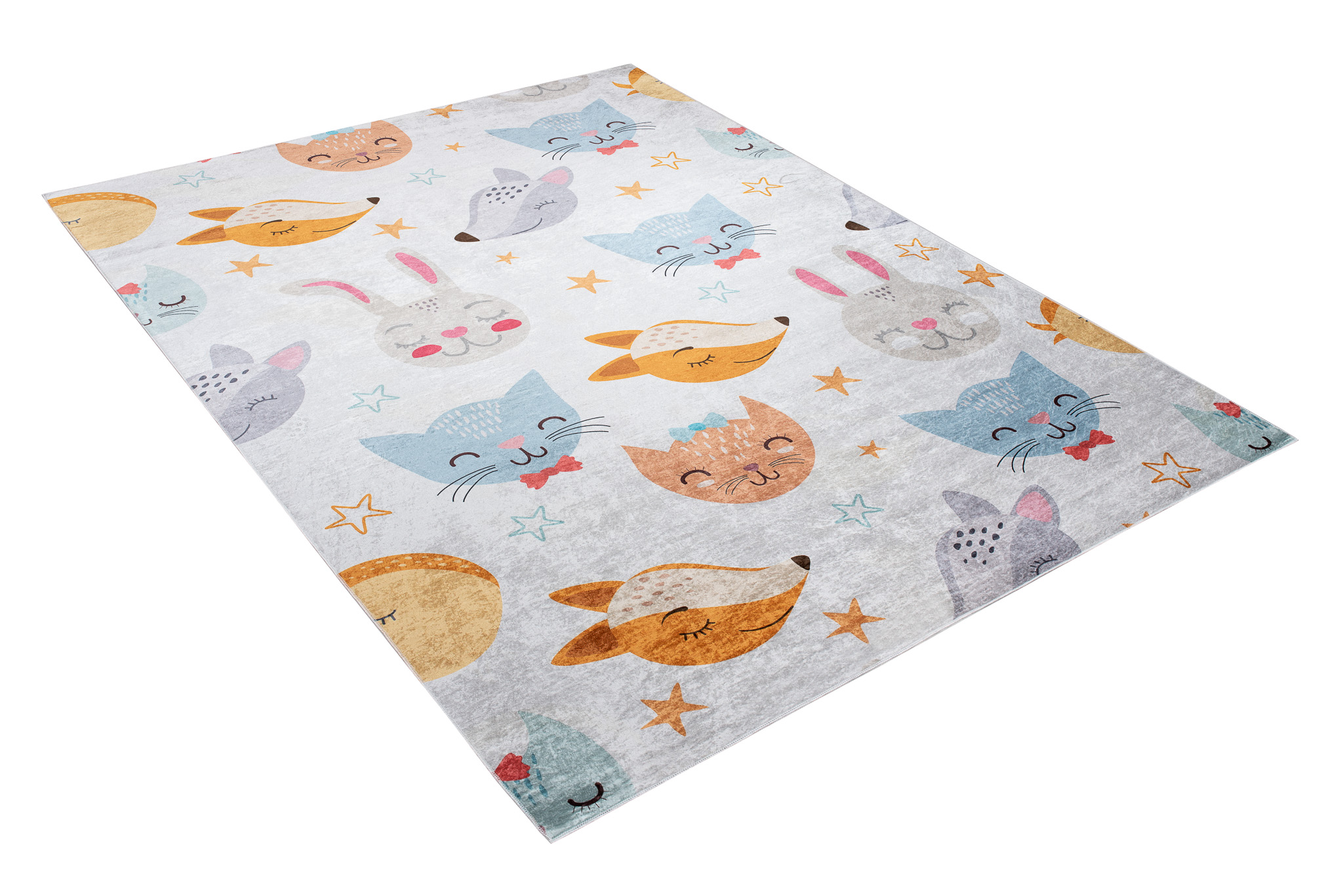 Teppich Emma Kinderzimmer Grau Bunt Tiere Rutschfest