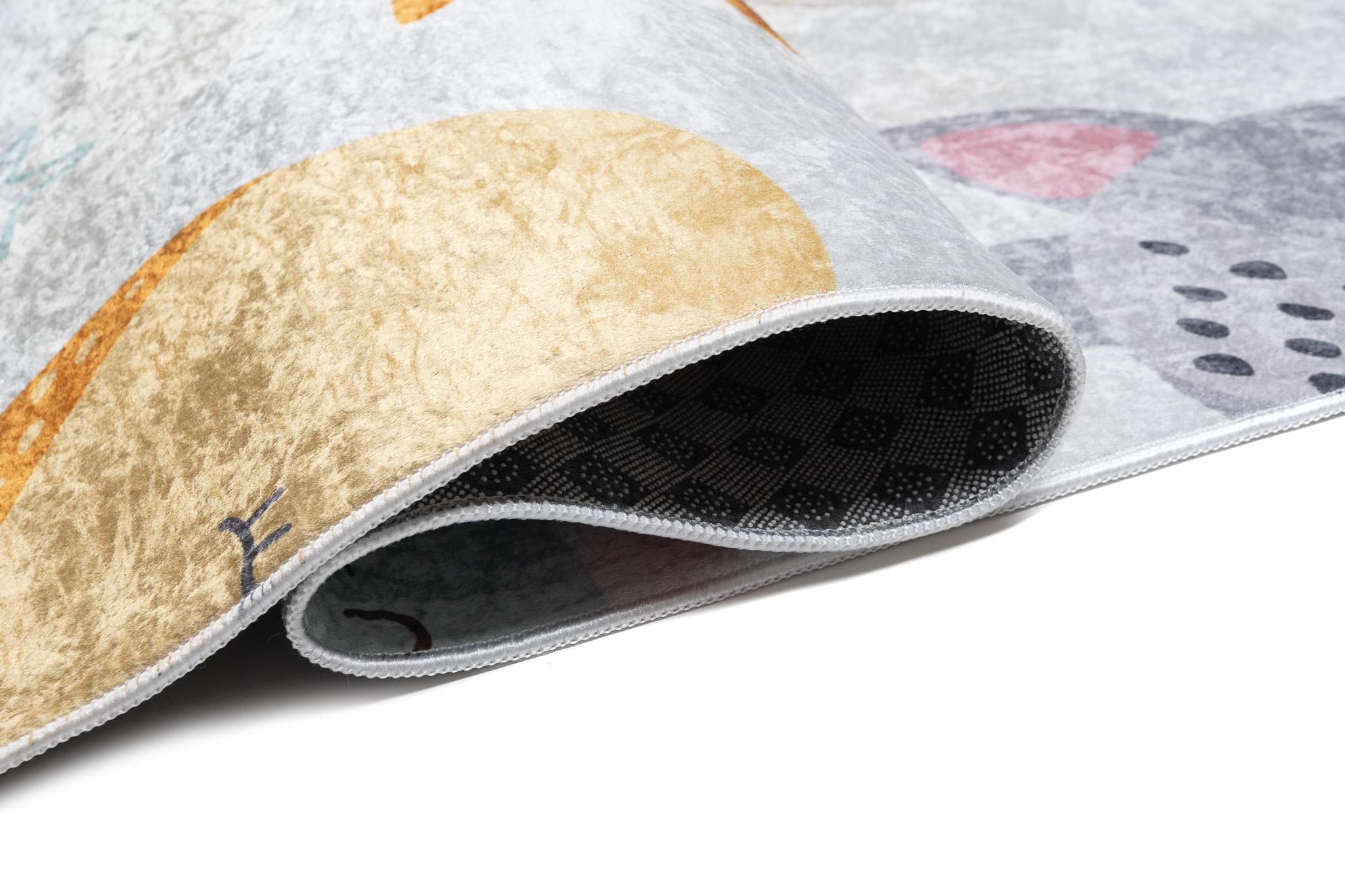 Teppich Emma Kinderzimmer Grau Bunt Tiere Rutschfest