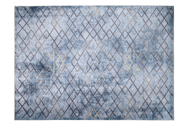 Teppich Toscana Geometrisch Blau Gold Quadrate