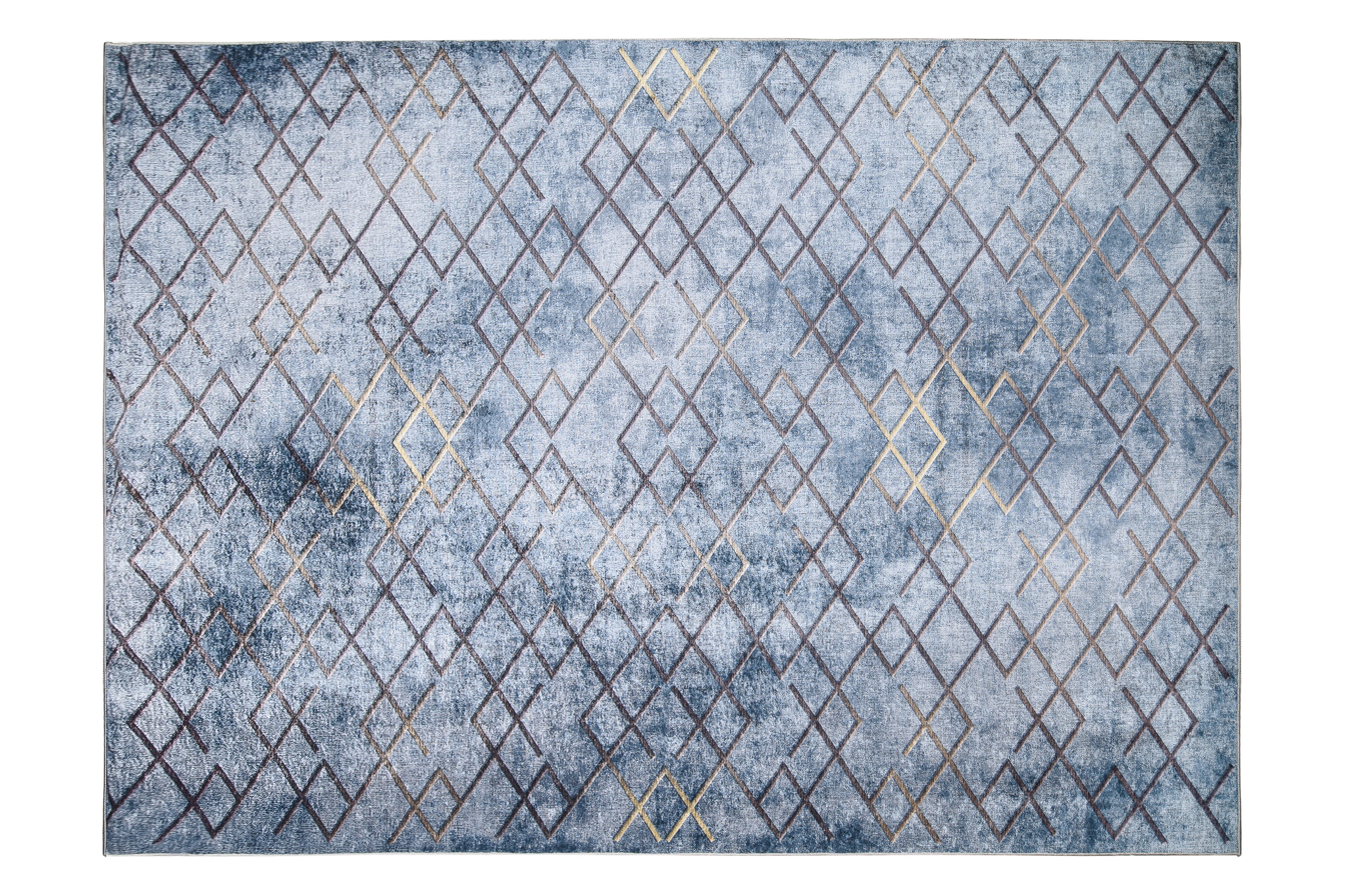 Teppich Toscana Geometrisch Blau Gold Quadrate