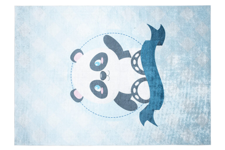 Teppich Emma Rutschfest Waschbar Blau Panda