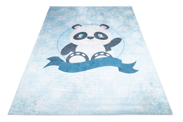 Teppich Emma Rutschfest Waschbar Blau Panda
