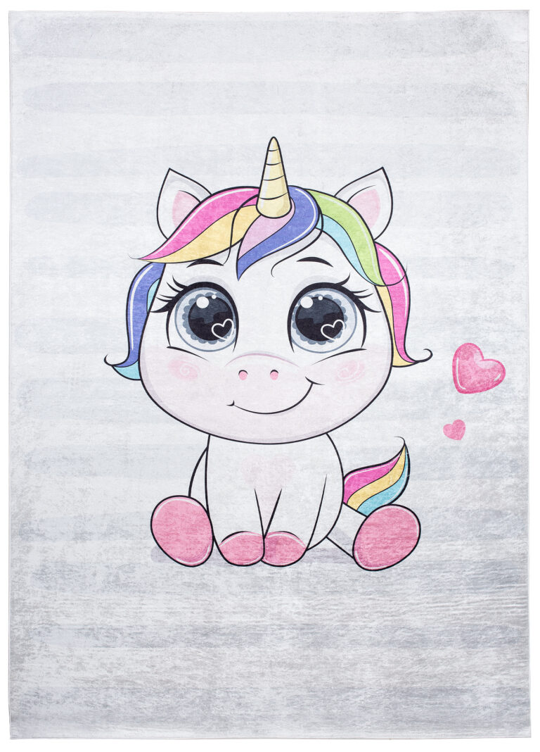 Teppich Emma Kinderzimmer Grau Einhorn Rutschfest