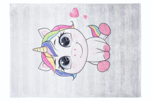 Teppich Emma Kinderzimmer Grau Einhorn Rutschfest