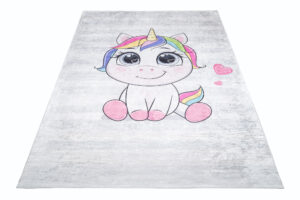 Teppich Emma Kinderzimmer Grau Einhorn Rutschfest