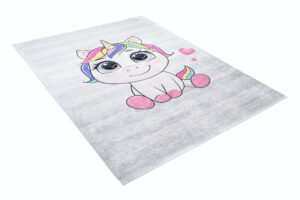 Teppich Emma Kinderzimmer Grau Einhorn Rutschfest