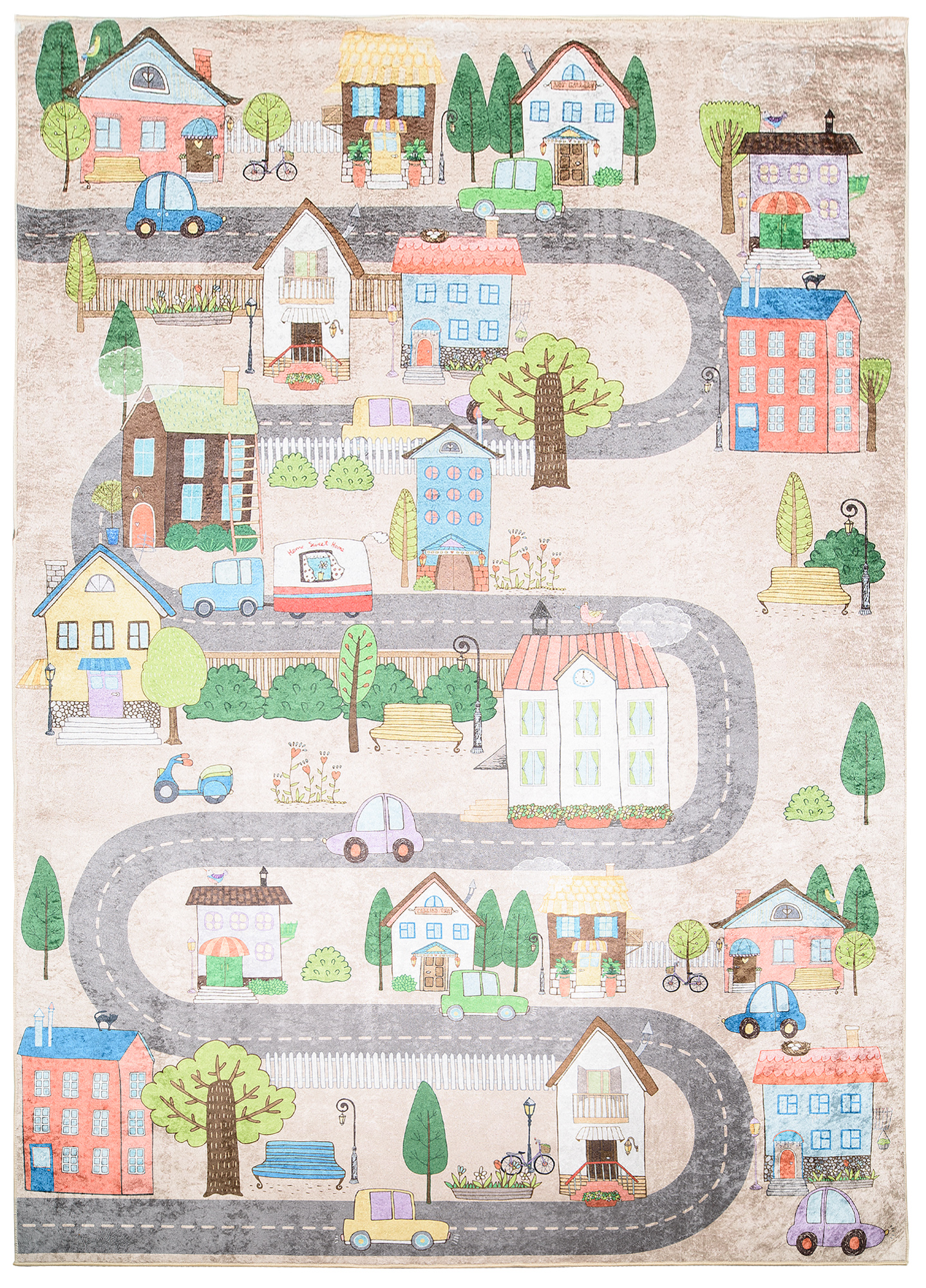 Teppich Emma Kinderzimmer Creme Pastellfarben Stadt