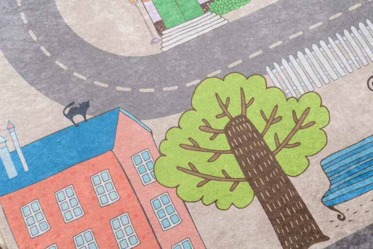 Teppich Emma Kinderzimmer Creme Pastellfarben Stadt