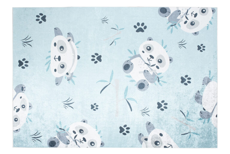 Teppich Emma Rutschfest Waschbar Blau Grau Panda