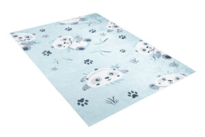 Teppich Emma Rutschfest Waschbar Blau Grau Panda