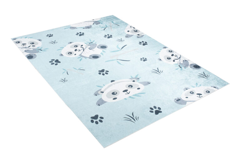 Teppich Emma Rutschfest Waschbar Blau Grau Panda