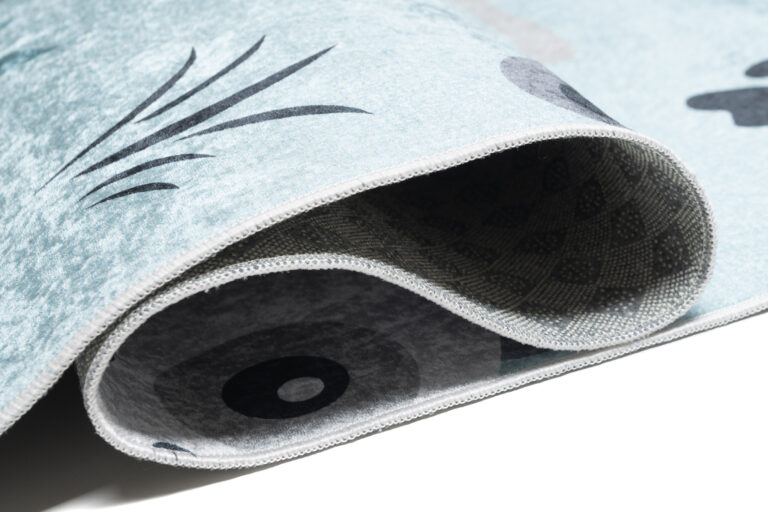 Teppich Emma Rutschfest Waschbar Blau Grau Panda