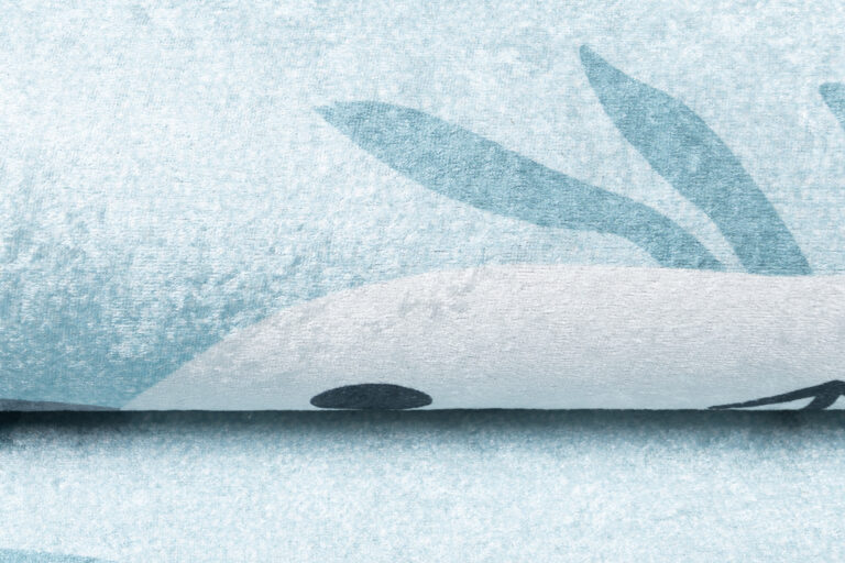 Teppich Emma Rutschfest Waschbar Blau Grau Panda