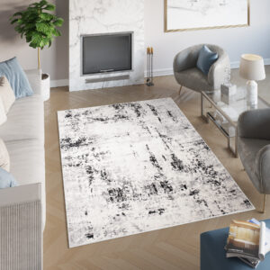 Teppich Juno Kurzflor Creme Schwarz Grau Splash Modern Design