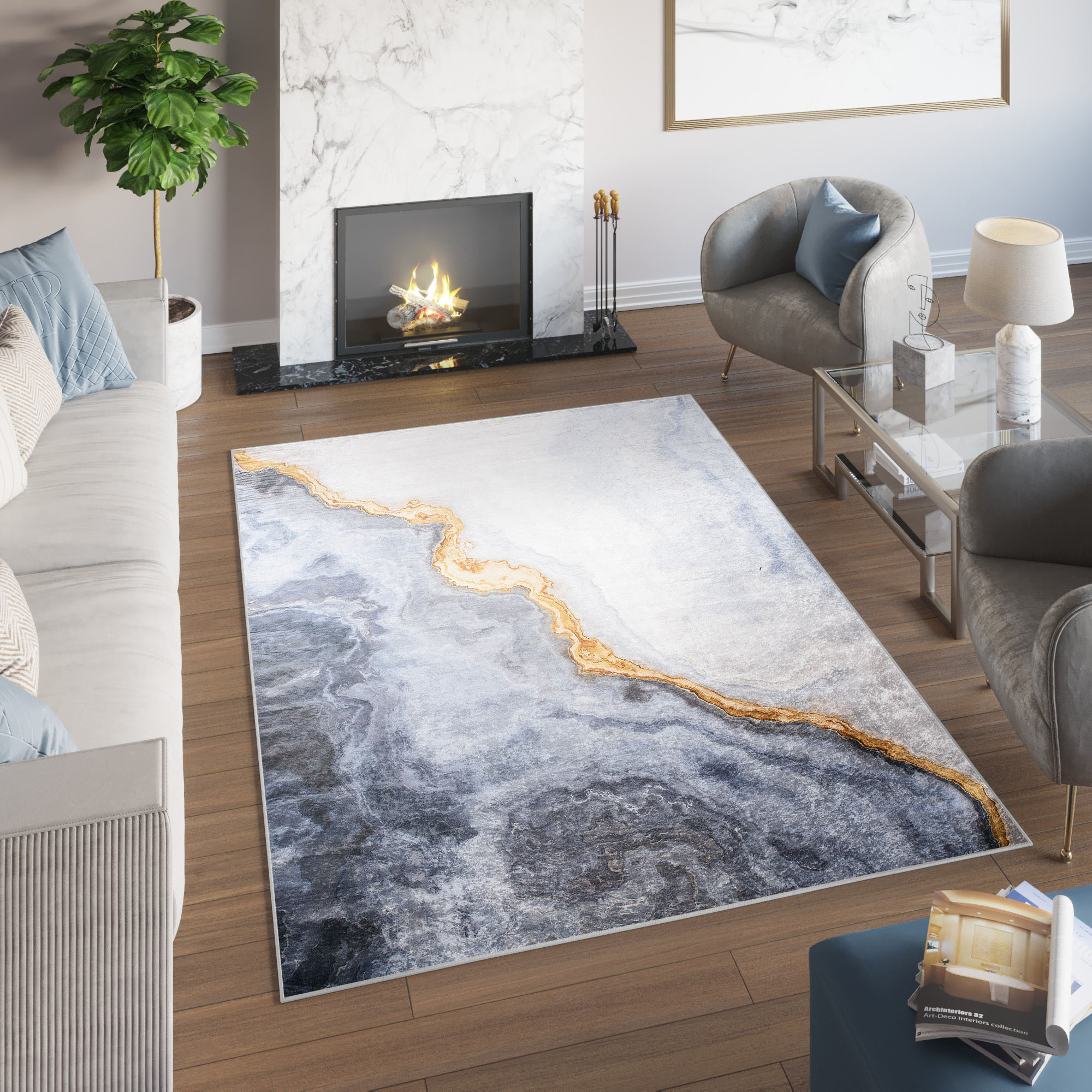 Teppich Toscana Modern Grau Golden Abstrakt