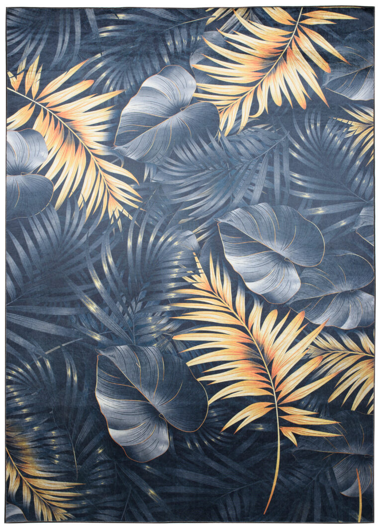 Teppich Toscana Dunkelblau Gelb Jungle Blätter