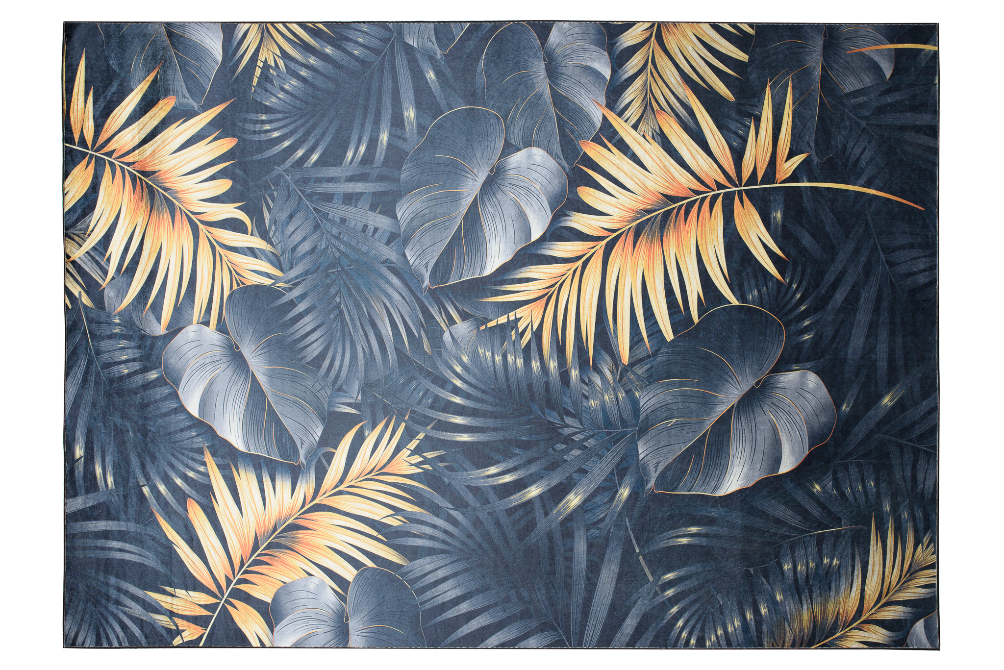 Teppich Toscana Dunkelblau Gelb Jungle Blätter