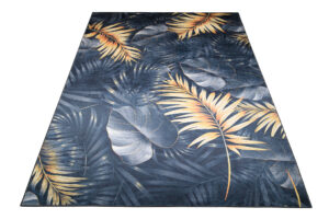 Teppich Toscana Dunkelblau Gelb Jungle Blätter