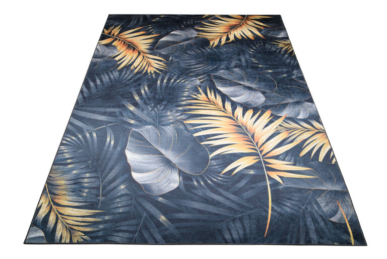 Teppich Toscana Dunkelblau Gelb Jungle Blätter