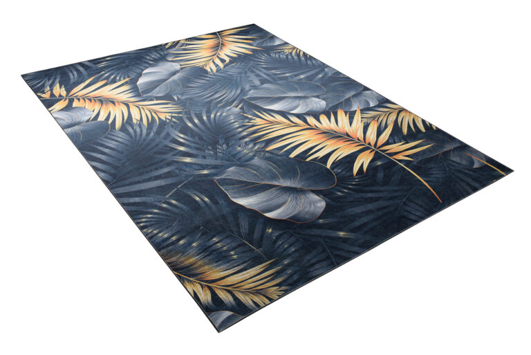 Teppich Toscana Dunkelblau Gelb Jungle Blätter
