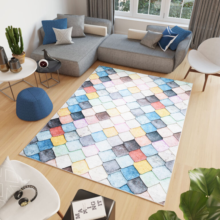 Teppich Toscana Geometrisch Quadrate Pastellfarben