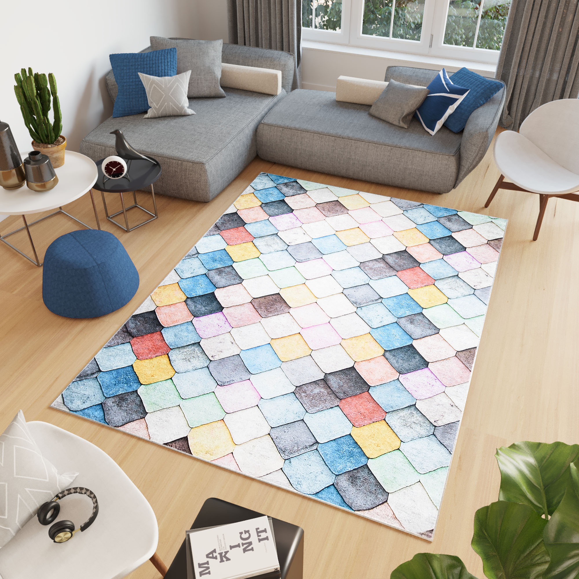 Teppich Toscana Geometrisch Quadrate Pastellfarben